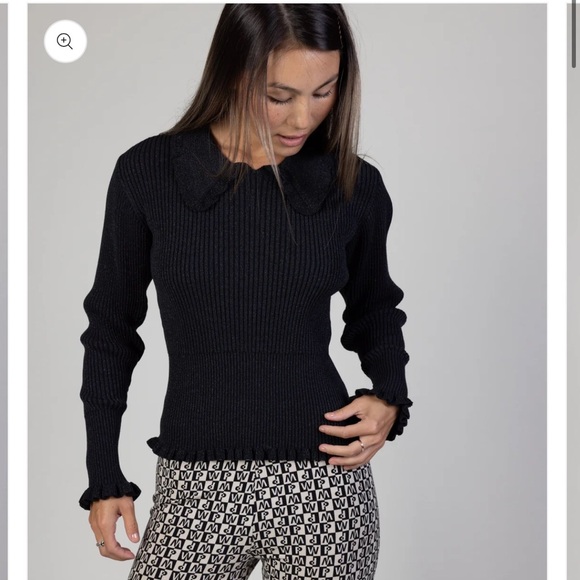 Munthe Ruffle Knit Black and Gold Textured Knit Blouse 🖤 - Picture 2 of 12